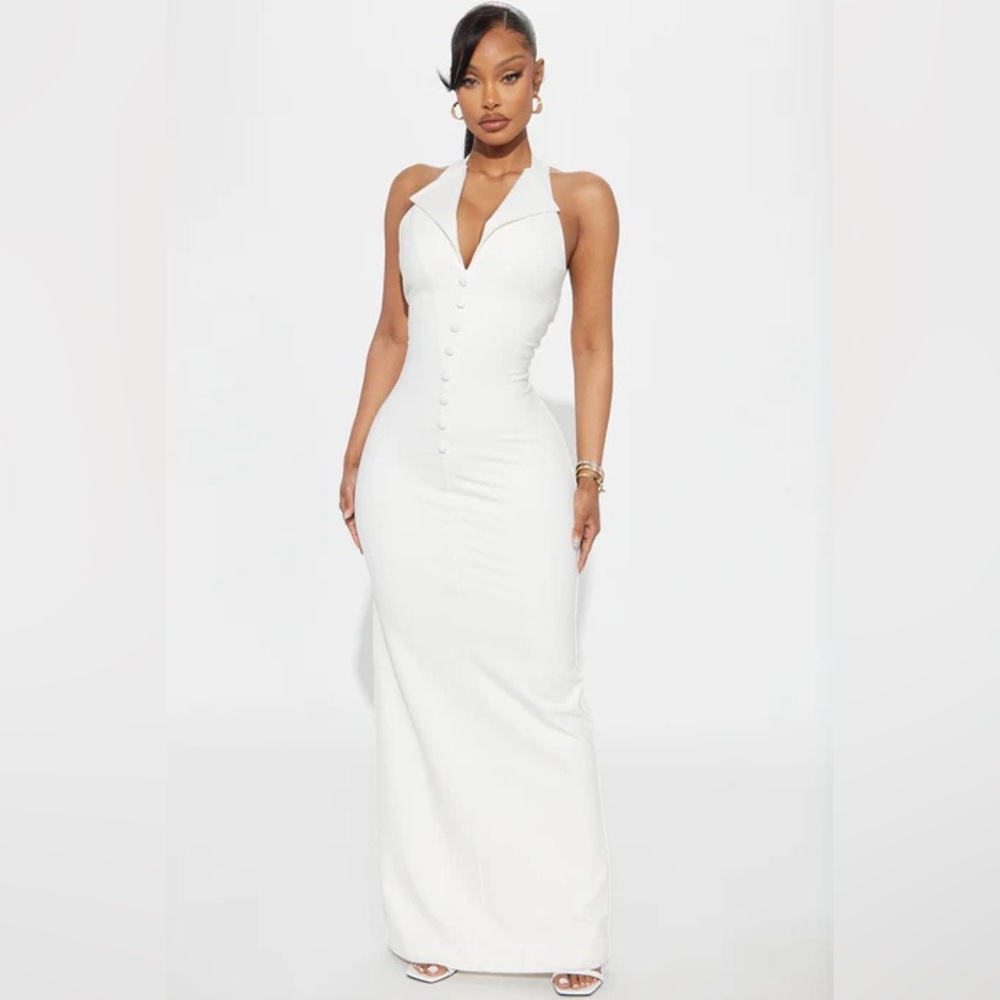 Fashionnova Elegant White Halter Dress